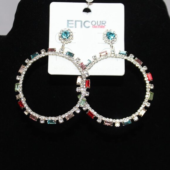 NWT Beautiful Multicolor Rhinestone Hoop Earrings - Picture 4 of 6